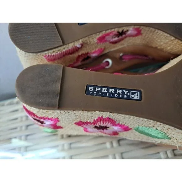 Sperry Top Sider Women's 7.5 Wedge Multicolor Peep Toe Cottage Fairy Core - Picture 8 of 10